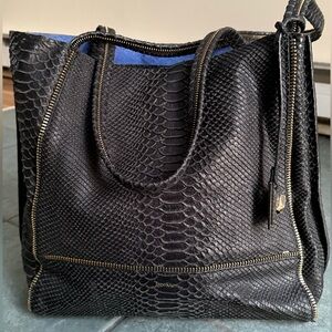 Botkier Black SoHo Python Leather Zipper Tote Bag